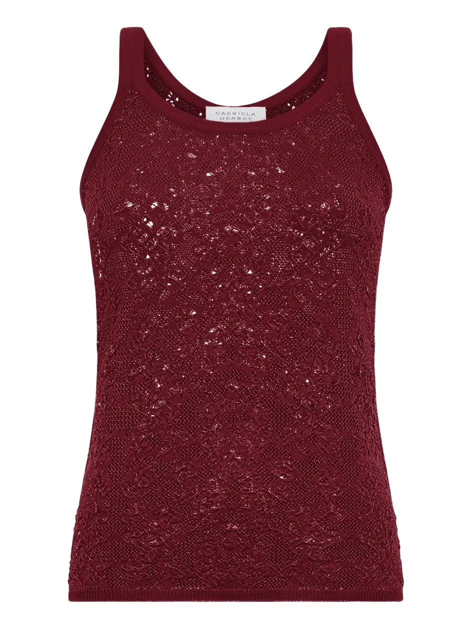 Cyrinne Lace Knit Tank Top in Bordeaux Merino Wool Cyrinne Lace Knit Tank Top in Bordeaux Merino Wool