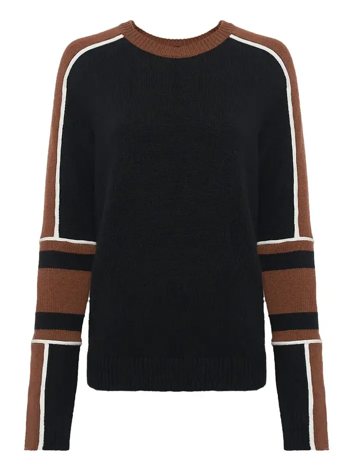 Gabriela Hearst Finnian Knit Moto Sweater in Cognac & Black Cashmere