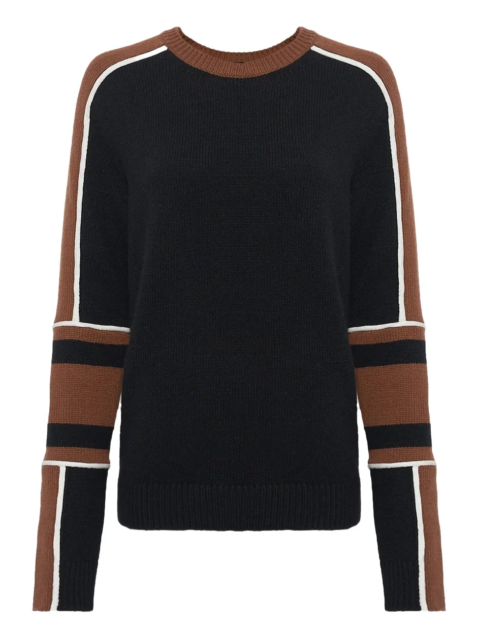 Gabriela Hearst Finnian Knit Moto Sweater in Cognac & Black Cashmere