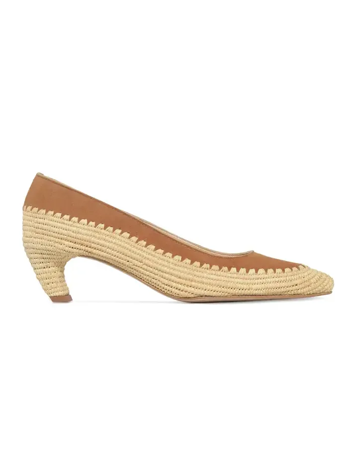 Gabriela Hearst Peggy Heel in Camel Suede & Natural Raffia