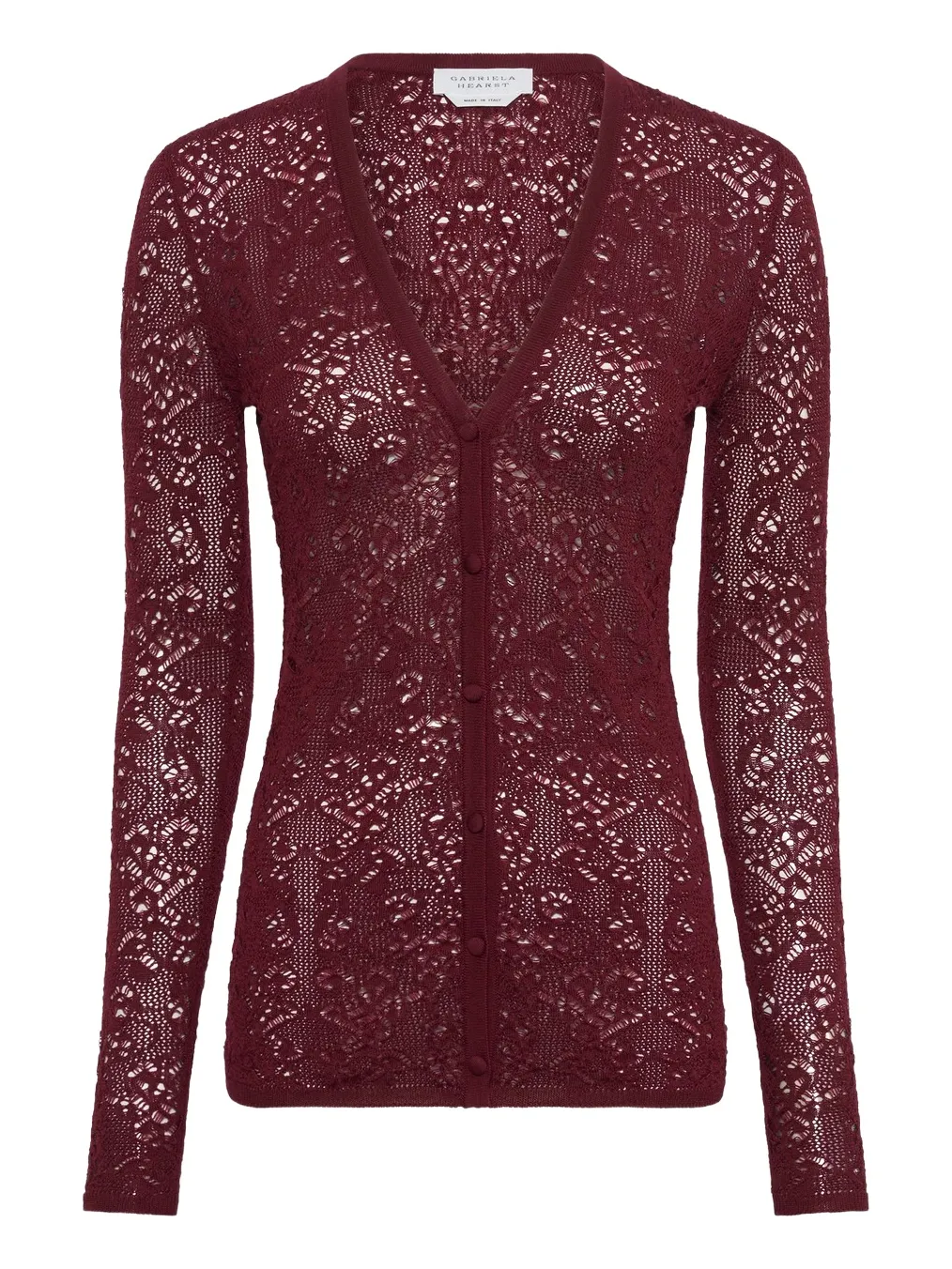 Ultraris Lace Knit Cardigan in Bordeaux Merino Wool