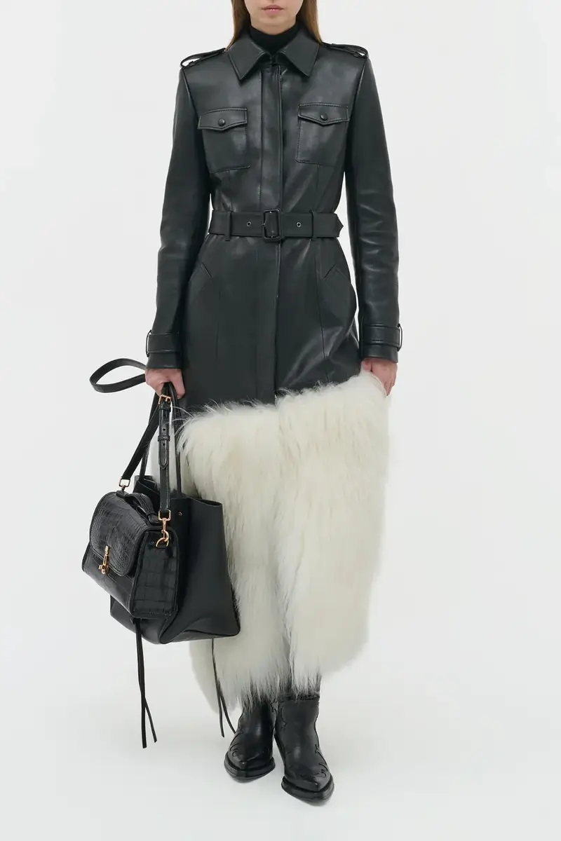 Gabriela Hearst Isak Trench Coat in Black Soft Leather & Ivory Cashmere Shearling | Thumbnail 2 Gabriela Hearst Isak Trench Coat in Black Soft Leather & Ivory Cashmere Shearling | Thumbnail 2