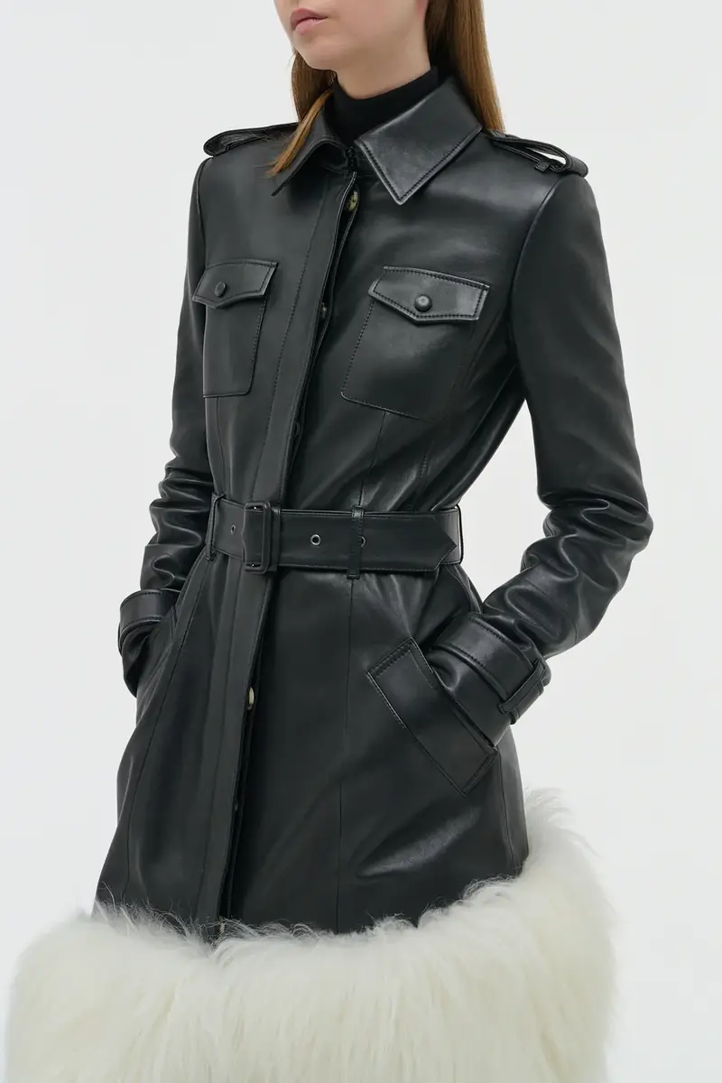 Gabriela Hearst Isak Trench Coat in Black Soft Leather & Ivory Cashmere Shearling | Thumbnail 5 Gabriela Hearst Isak Trench Coat in Black Soft Leather & Ivory Cashmere Shearling | Thumbnail 5