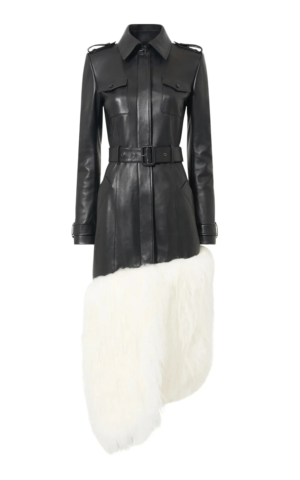 Isak Trench Coat in Black Soft Leather & Ivory Cashmere Shearling Isak Trench Coat in Black Soft Leather & Ivory Cashmere Shearling
