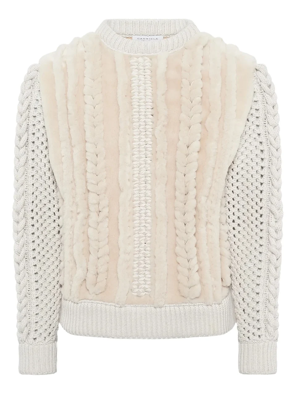 Gabriela Hearst Talus Knit Pullover in Ivory Cashmere & Shearling