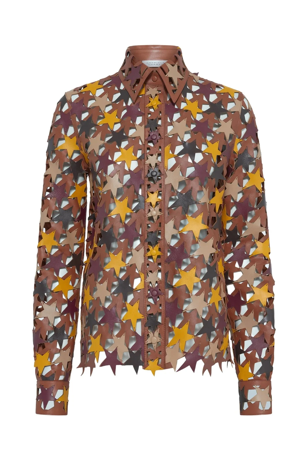 Gabriela Hearst Aluma Patchwork Stars Shirt in Multi Nappa Leather