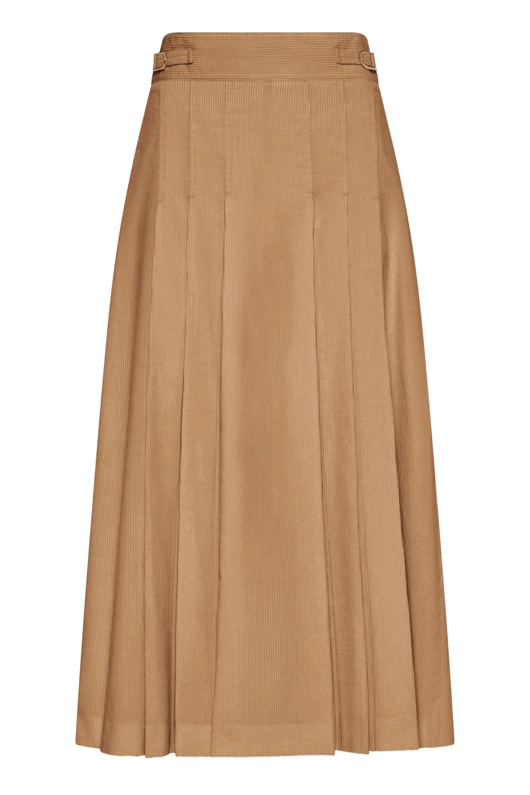 Wesley Pleated Midi Skirt in Camel Sea Island Cotton Corduroy Wesley Pleated Midi Skirt in Camel Sea Island Cotton Corduroy