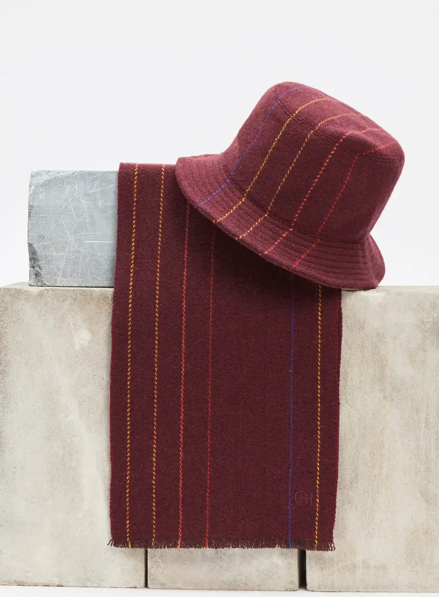 Gabriela Hearst Kiran Bucket Hat in Burnt Sienna Multi Pinstripe Wool Cashmere | Thumbnail 2 Gabriela Hearst Kiran Bucket Hat in Burnt Sienna Multi Pinstripe Wool Cashmere | Thumbnail 2