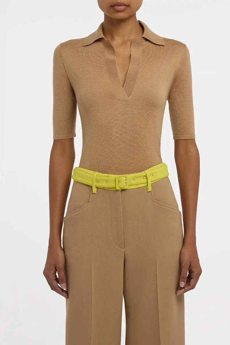 Gabriela Hearst Caius Knit Short Sleeve Polo in Camel Cashmere Silk | Thumbnail 2