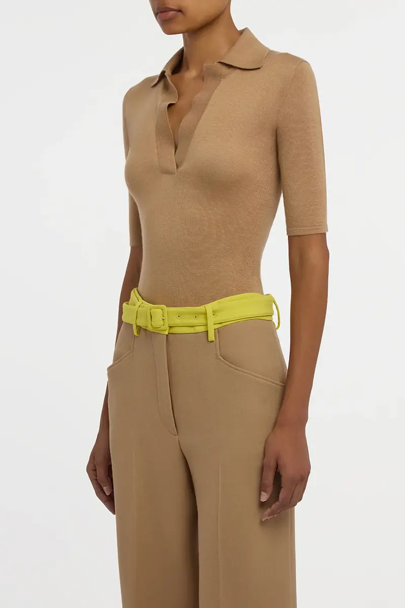 Gabriela Hearst Caius Knit Short Sleeve Polo in Camel Cashmere Silk | Thumbnail 3