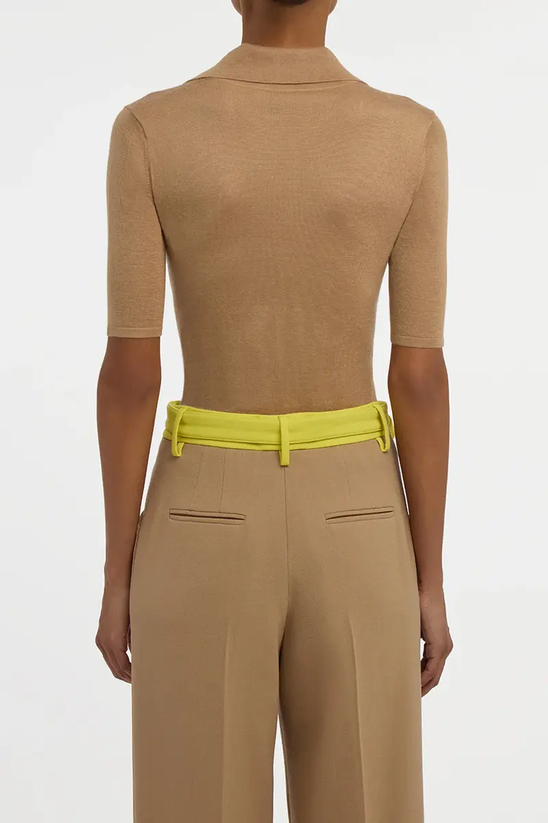 Gabriela Hearst Caius Knit Short Sleeve Polo in Camel Cashmere Silk | Thumbnail 4