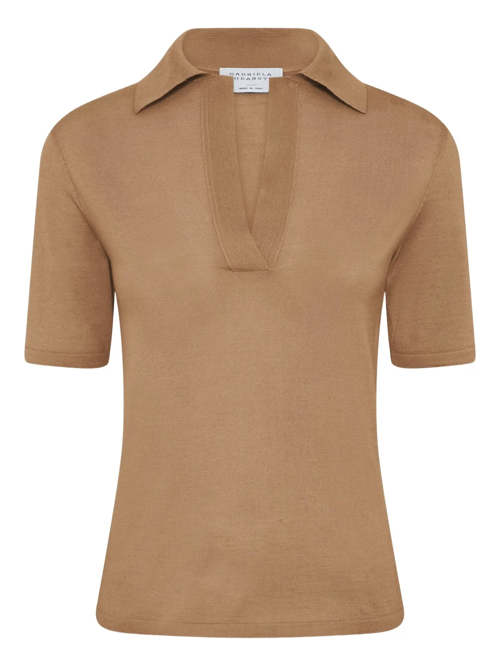 Gabriela Hearst Caius Knit Short Sleeve Polo in Camel Cashmere Silk