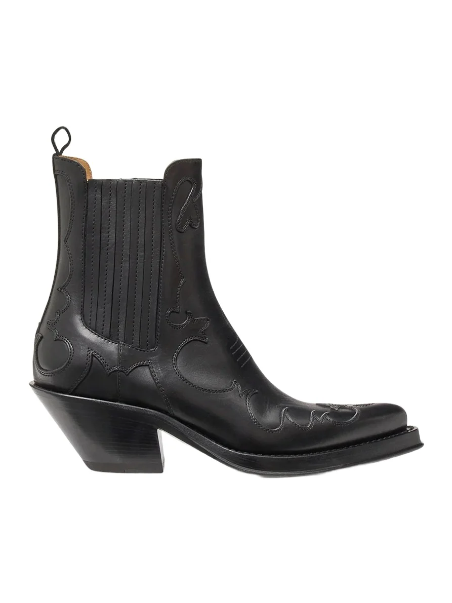 Cassidy Cowboy Ankle Boot in Black Leather