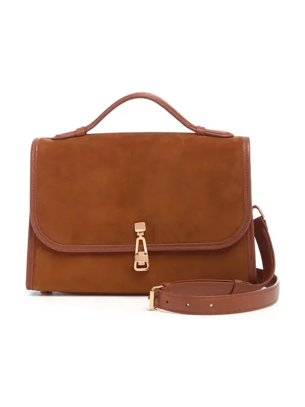 Gabriela Hearst Medium Leonora Flap Bag in Cognac Suede