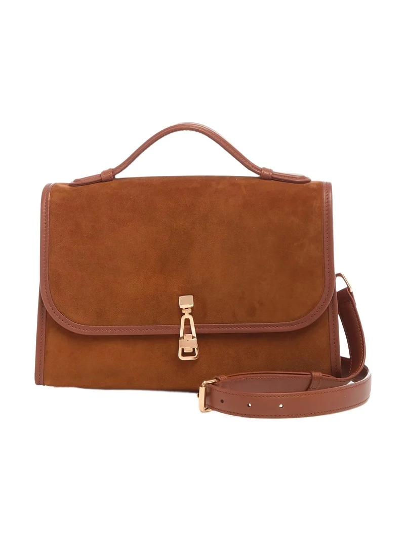 Gabriela Hearst Medium Leonora Flap Bag in Cognac Suede