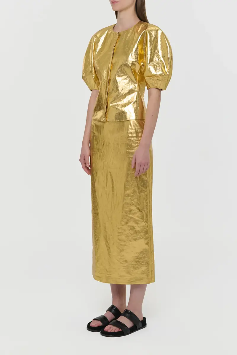 Gabriela Hearst Waverly Top in Metallic Gold Linen Twill | Thumbnail 3