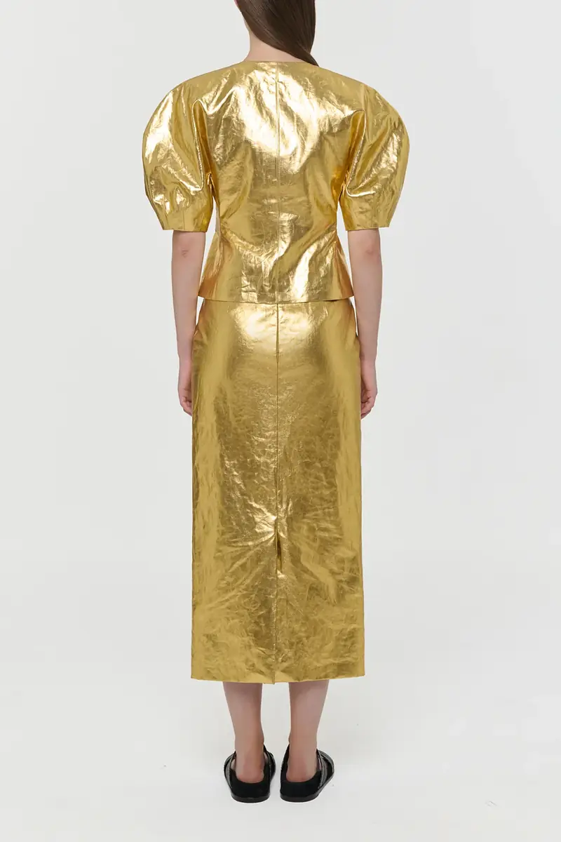 Gabriela Hearst Waverly Top in Metallic Gold Linen Twill | Thumbnail 4