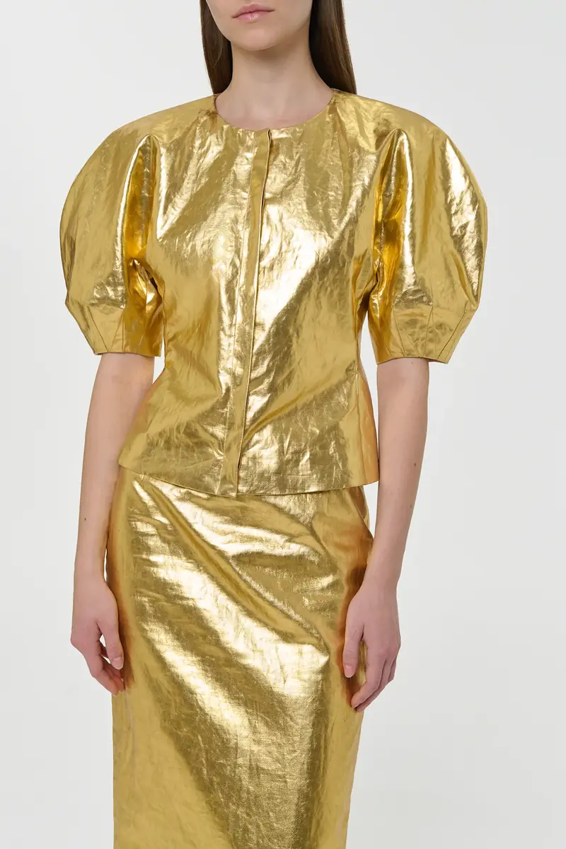 Gabriela Hearst Waverly Top in Metallic Gold Linen Twill | Thumbnail 5