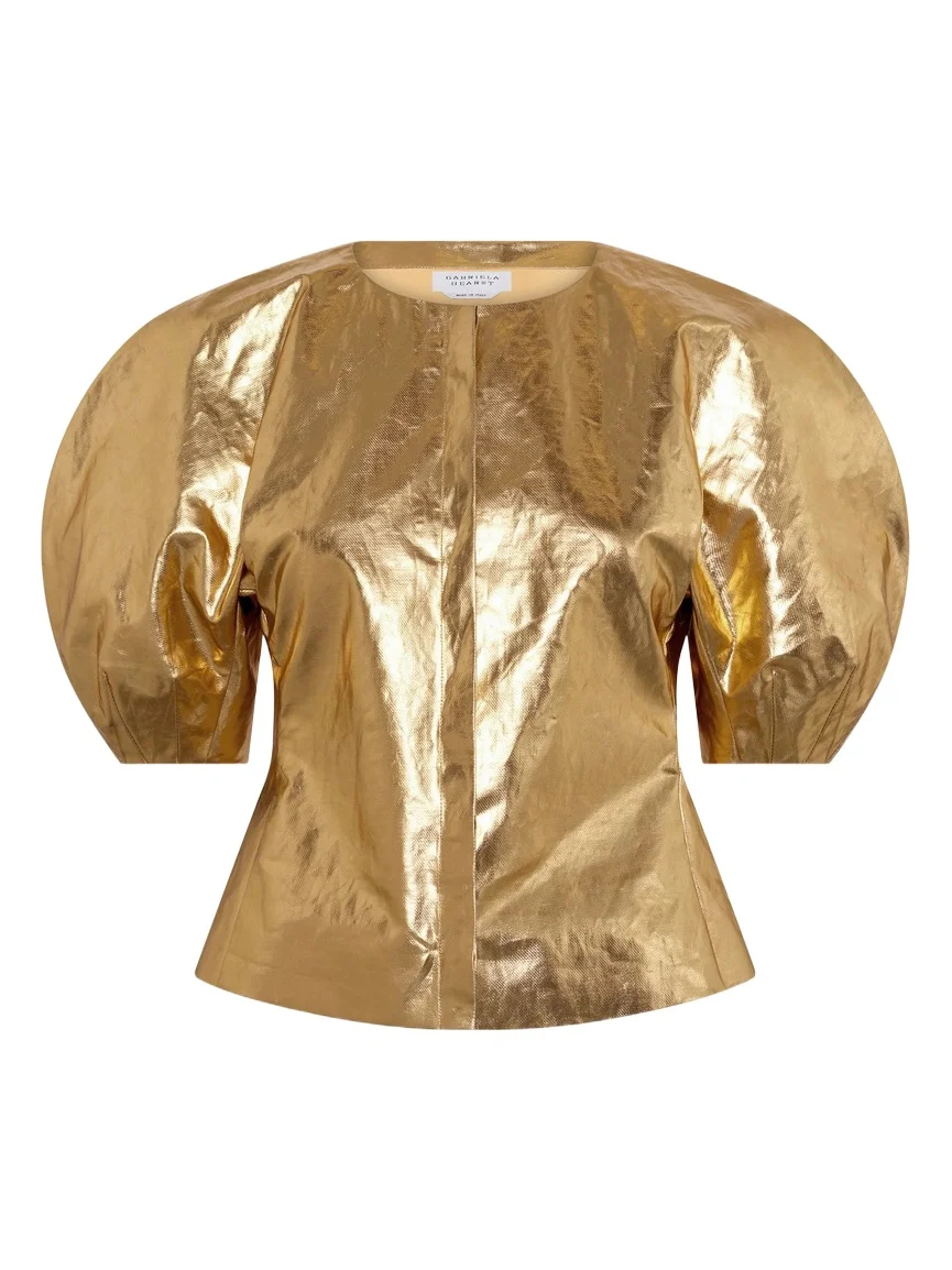 Gabriela Hearst Waverly Top in Metallic Gold Linen Twill