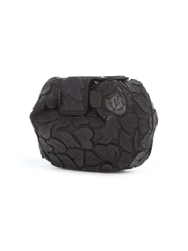 Gabriela Hearst Soft Demi Embroidered Leaves Clutch in Black Nappa Leather