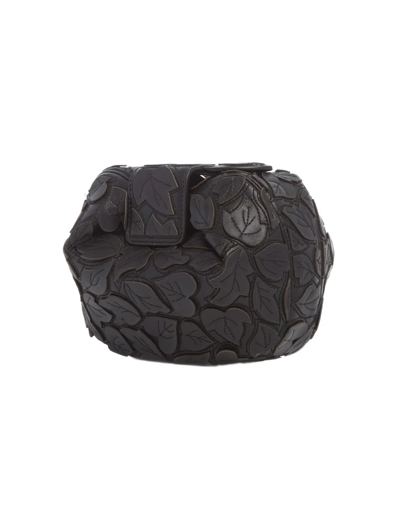 Gabriela Hearst Soft Demi Embroidered Leaves Clutch in Black Nappa Leather