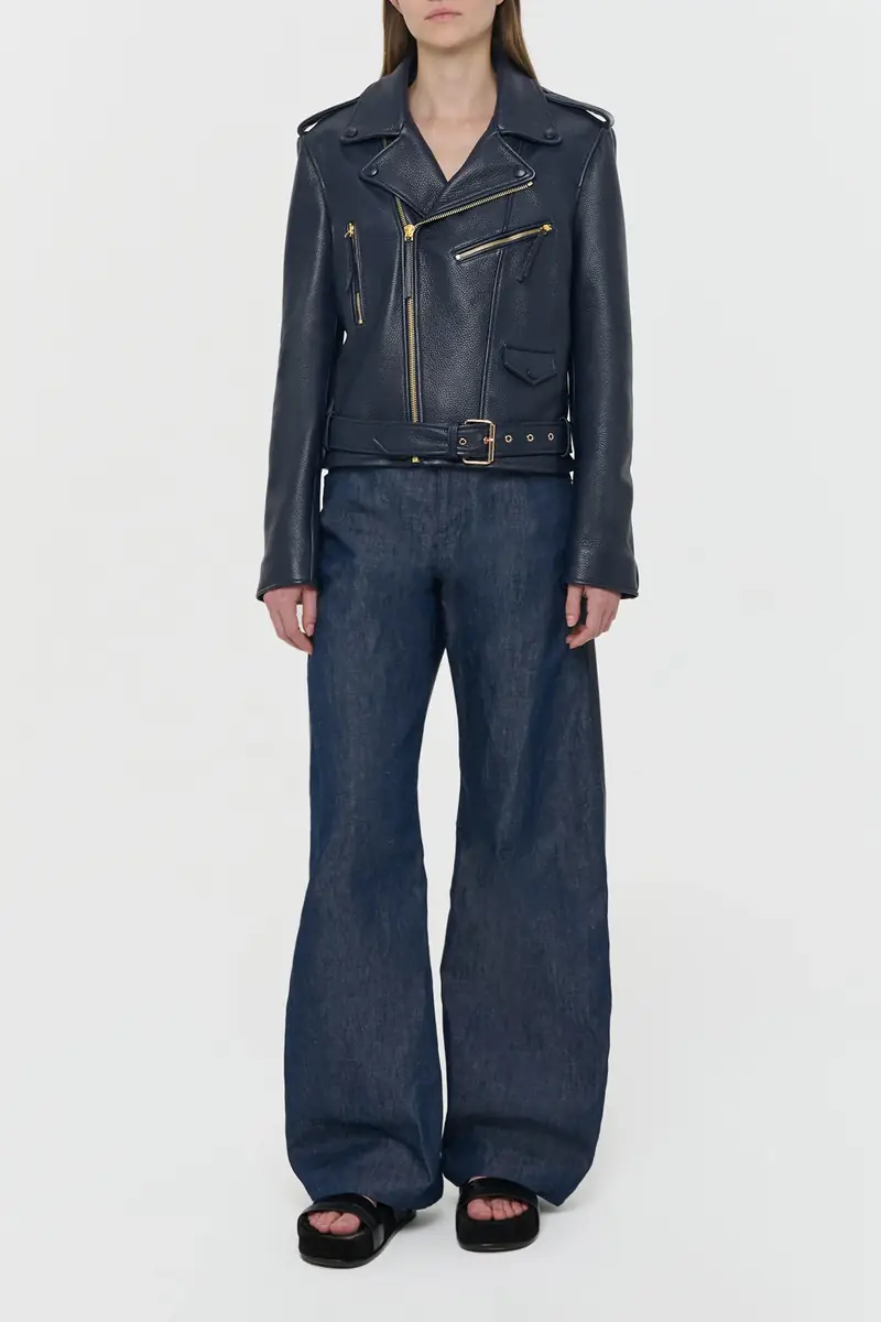 Gabriela Hearst Anton Biker Jacket in Dark Navy Textured Leather | Thumbnail 2 Gabriela Hearst Anton Biker Jacket in Dark Navy Textured Leather | Thumbnail 2
