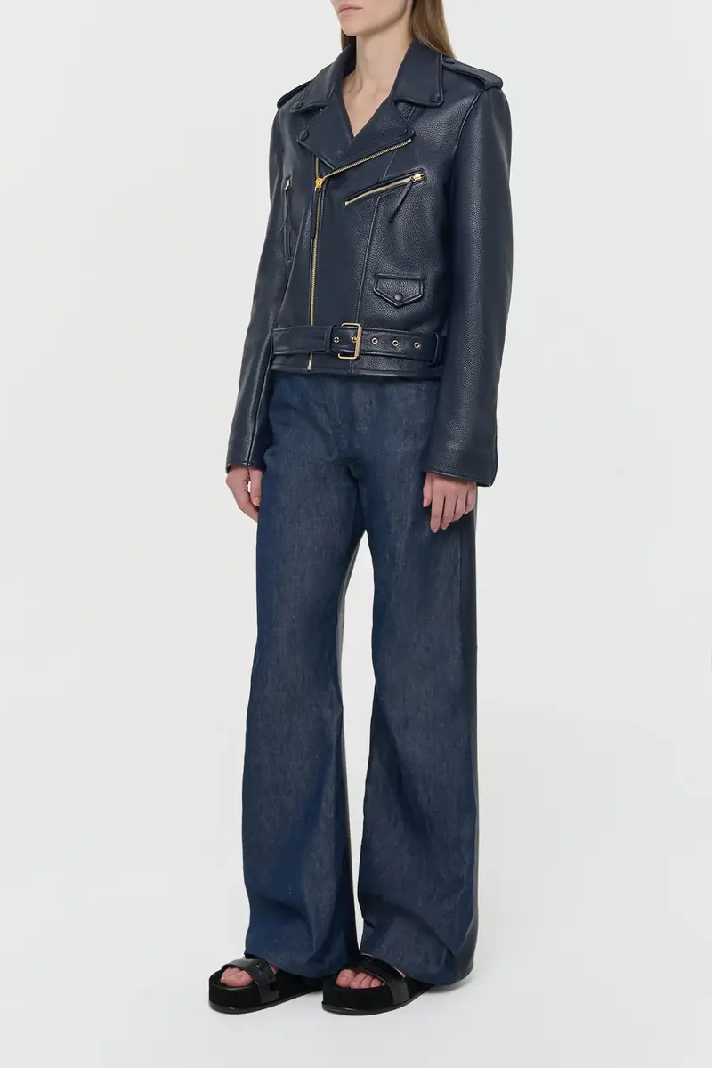 Gabriela Hearst Anton Biker Jacket in Dark Navy Textured Leather | Thumbnail 3 Gabriela Hearst Anton Biker Jacket in Dark Navy Textured Leather | Thumbnail 3