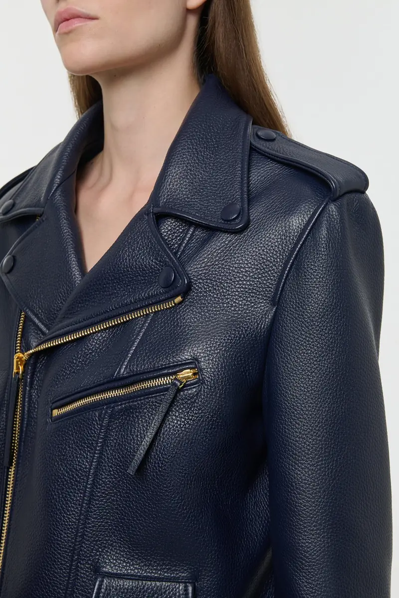 Gabriela Hearst Anton Biker Jacket in Dark Navy Textured Leather | Thumbnail 5 Gabriela Hearst Anton Biker Jacket in Dark Navy Textured Leather | Thumbnail 5