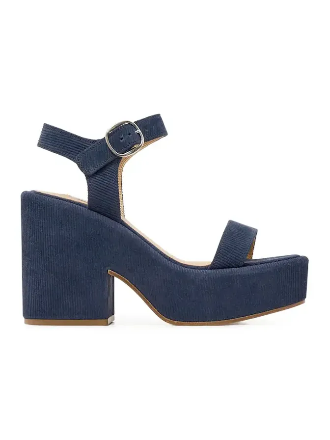 Iman Platform Sandal in Navy Suede Corduroy Iman Platform Sandal in Navy Suede Corduroy