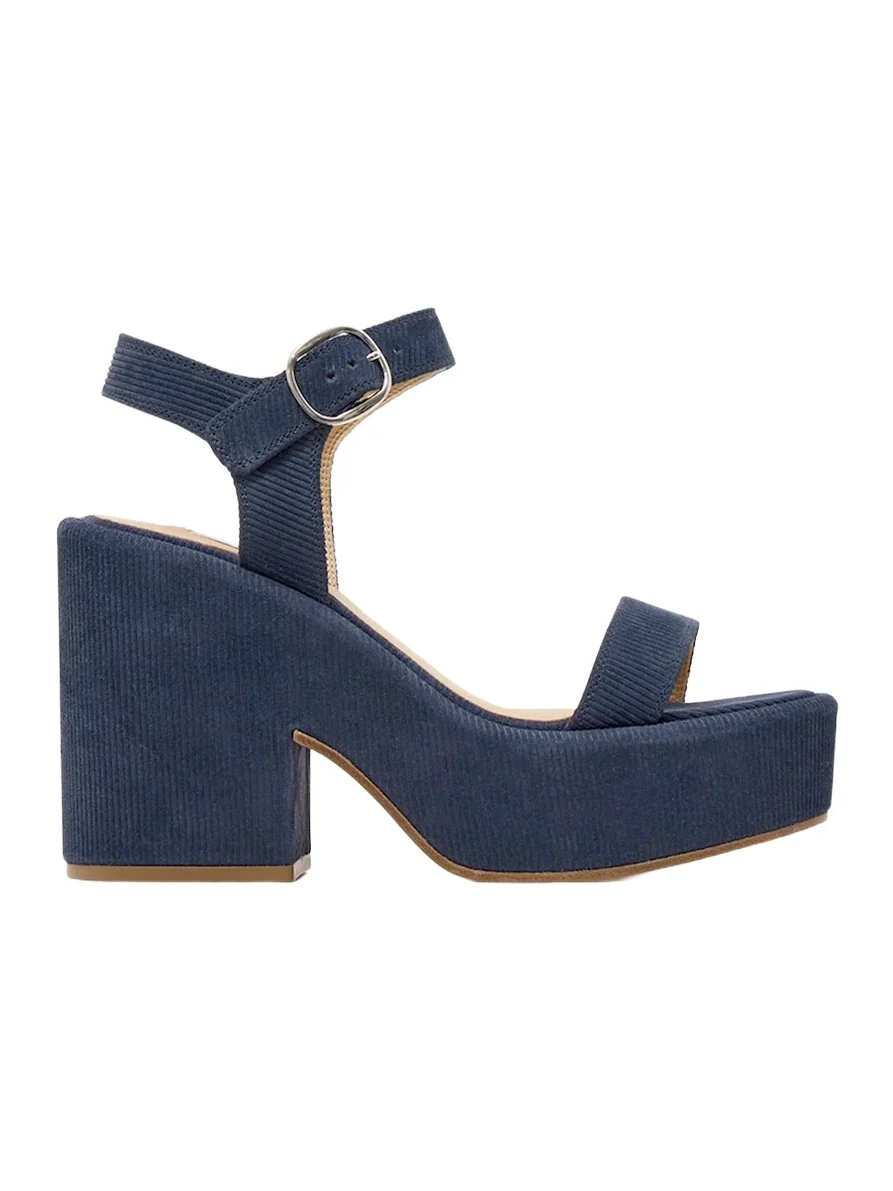 Gabriela Hearst Iman Platform Sandal in Navy Suede Corduroy