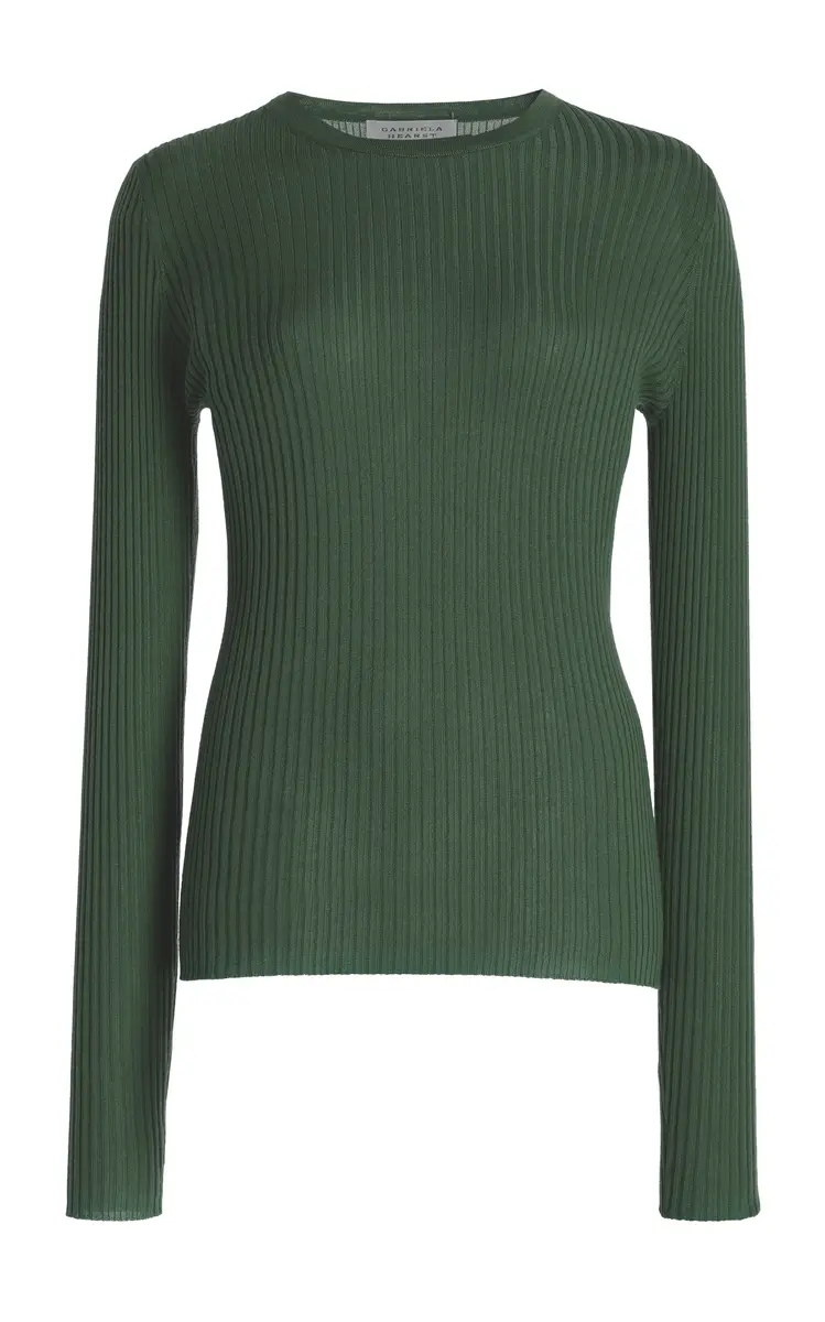 Gabriela Hearst Browning Knit Sweater in Olive Cashmere Silk | Image 1 Gabriela Hearst Browning Knit Sweater in Olive Cashmere Silk | Image 1