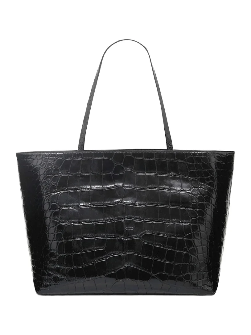 Gabriela Hearst Croco Tote Bag in Black Crocodile Leather
