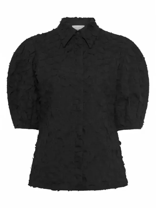 Sansi Embroidered Leaves Top in Black Linen Sansi Embroidered Leaves Top in Black Linen