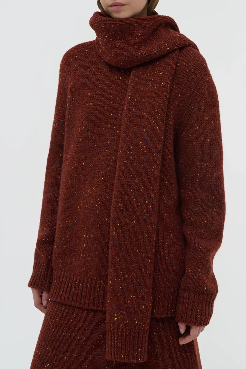 Gabriela Hearst Fokestone Knit Scarf in Burnt Sienna Multi Speckled Aran Cashmere | Thumbnail 2