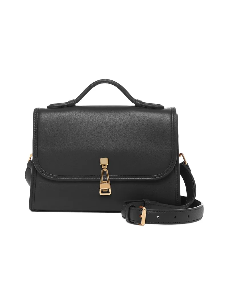 Small Leonora Flap Bag in Black Nappa Leather