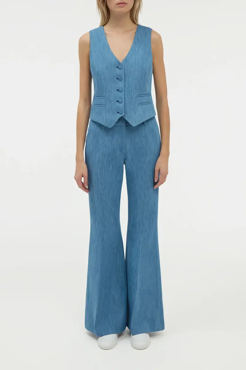 Gabriela Hearst Coleridge Vest in Medium Blue Recycled Cotton Linen Denim | Thumbnail 2