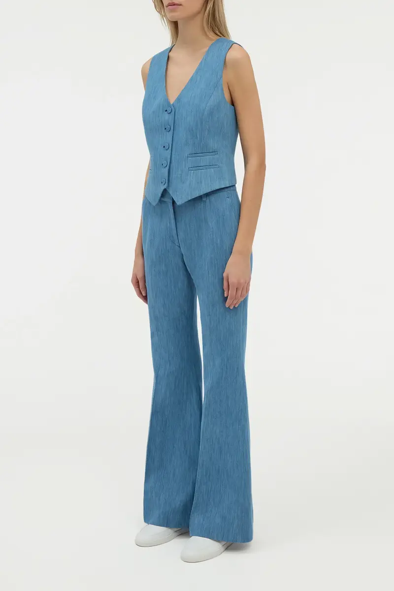 Gabriela Hearst Coleridge Vest in Medium Blue Recycled Cotton Linen Denim | Thumbnail 3