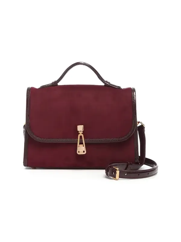 Small Leonora Flap Bag in Bordeaux Suede Small Leonora Flap Bag in Bordeaux Suede