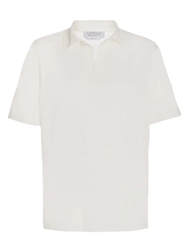 Gabriela Hearst Stendhal Knit Short Sleeve Polo in Ivory Cashmere Silk