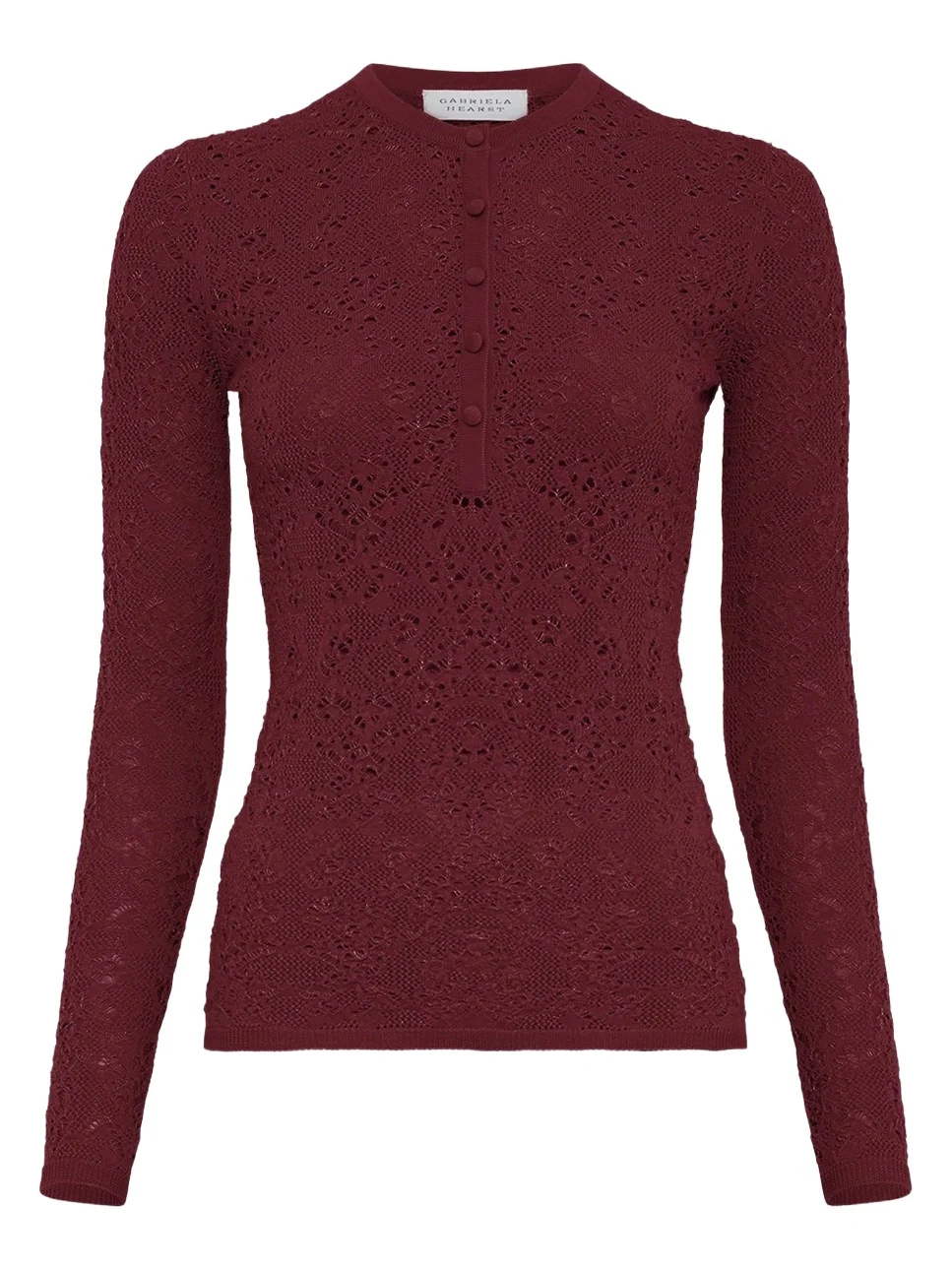 Gaviran Lace Knit Henley in Bordeaux Merino Wool Gaviran Lace Knit Henley in Bordeaux Merino Wool