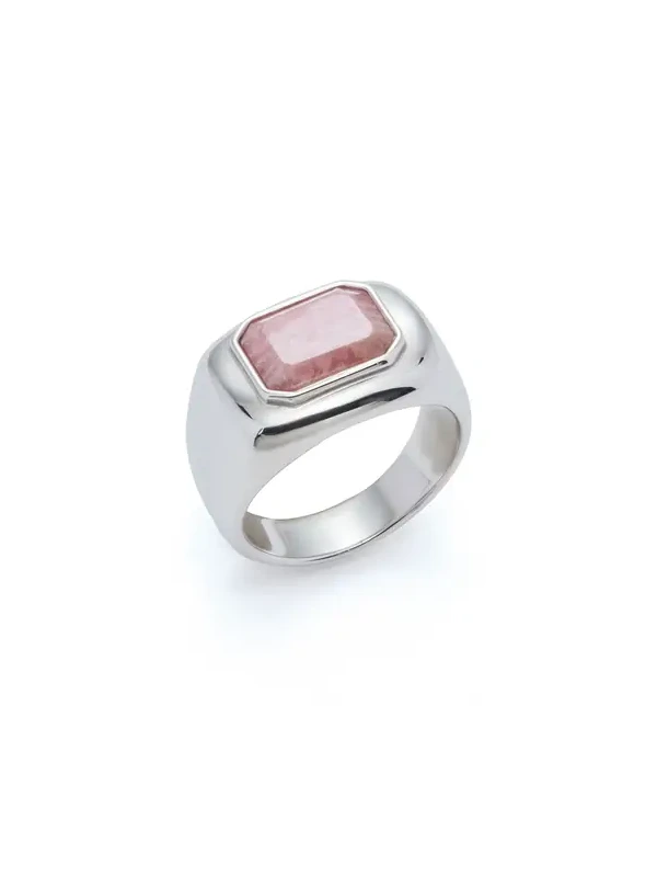 Large Ring in 18K White Gold & Pink Marble Stone Large Ring in 18K White Gold & Pink Marble Stone