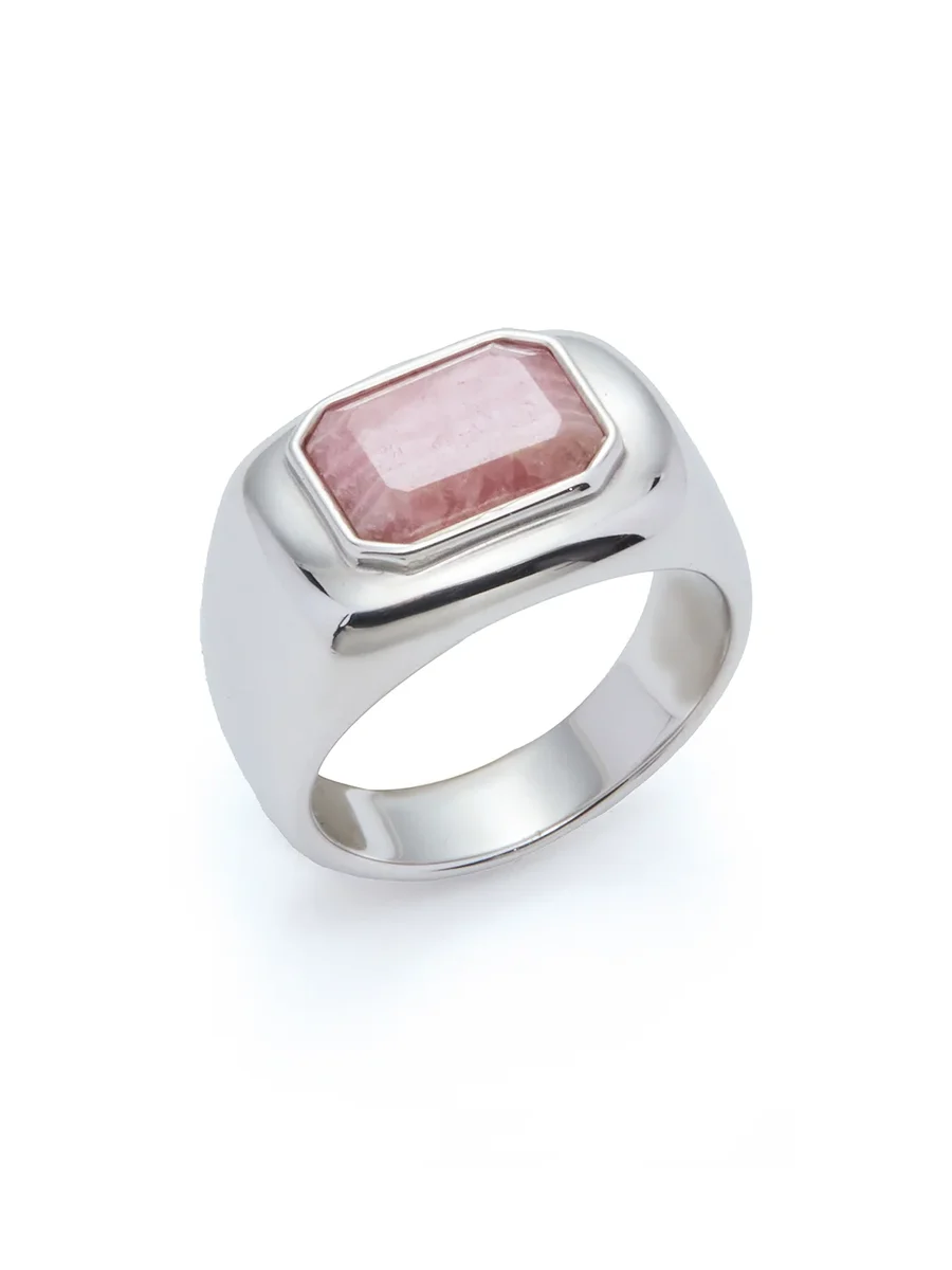 Large Ring in 18K White Gold & Pink Marble Stone Large Ring in 18K White Gold & Pink Marble Stone