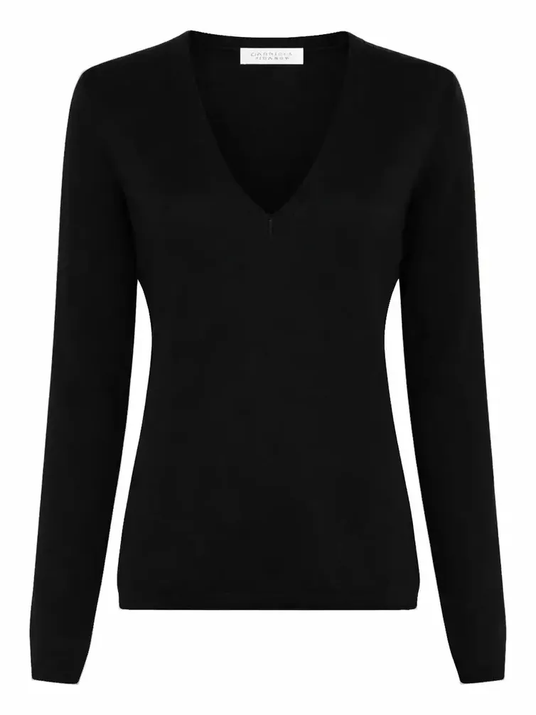 Clementia Knit V-Neck Sweater in Black Cashmere Silk Clementia Knit V-Neck Sweater in Black Cashmere Silk