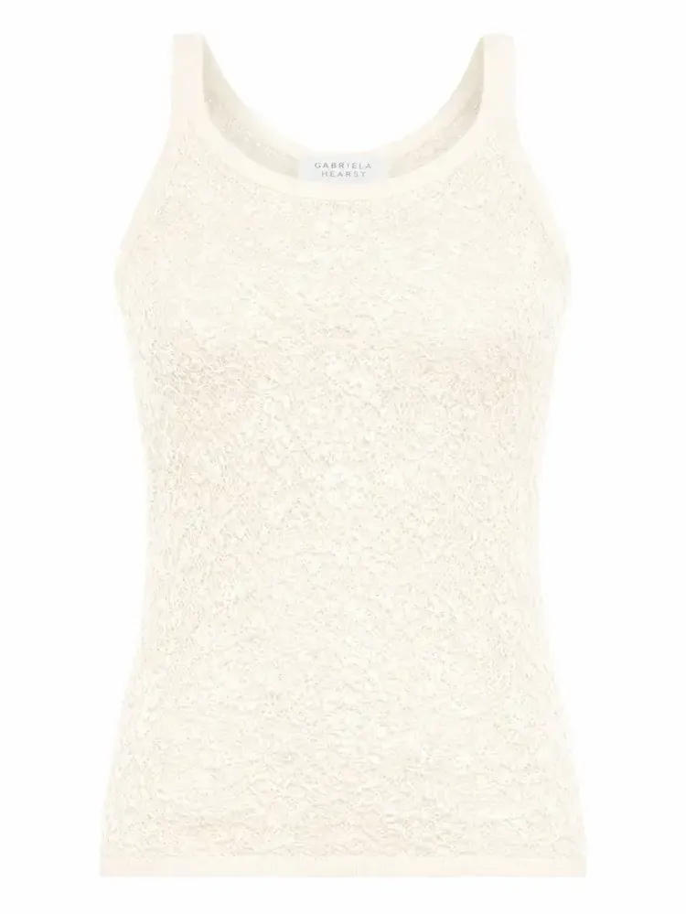 Cyrinne Lace Knit Tank Top in Off White Merino Wool Cyrinne Lace Knit Tank Top in Off White Merino Wool