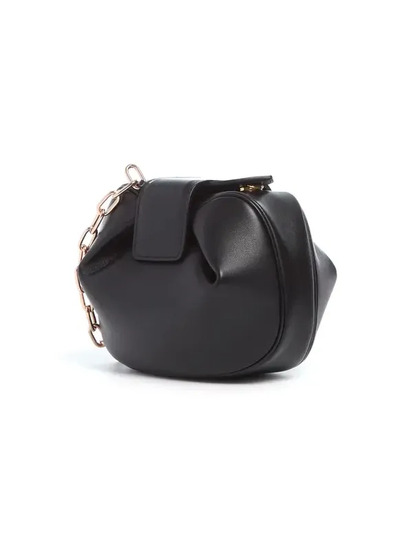 Gabriela Hearst Soft Demi Clutch with Chain in Black Nappa Leather
