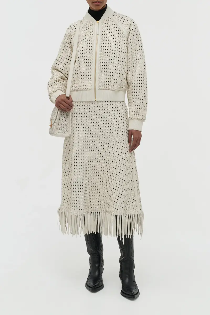 Gabriela Hearst Bennie Midi Skirt in White Woven Leather | Thumbnail 4 Gabriela Hearst Bennie Midi Skirt in White Woven Leather | Thumbnail 4