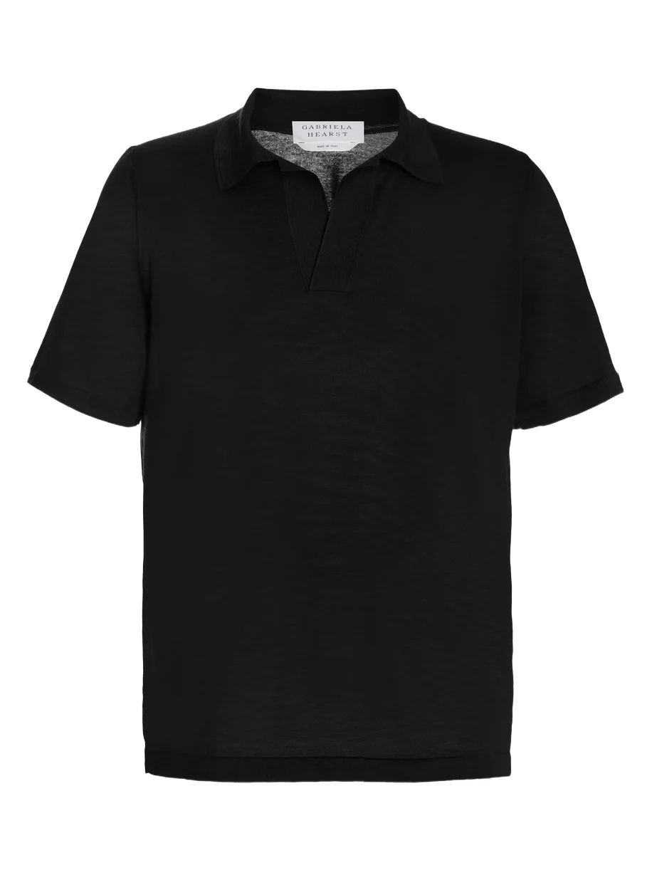 Stendhal Knit Short Sleeve Polo in Black Cashmere