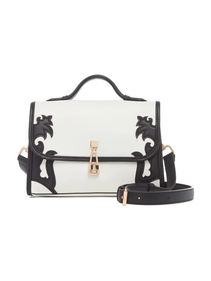 Gabriela Hearst Small Leonora Western Flap Bag in Black & Ivory Leather
