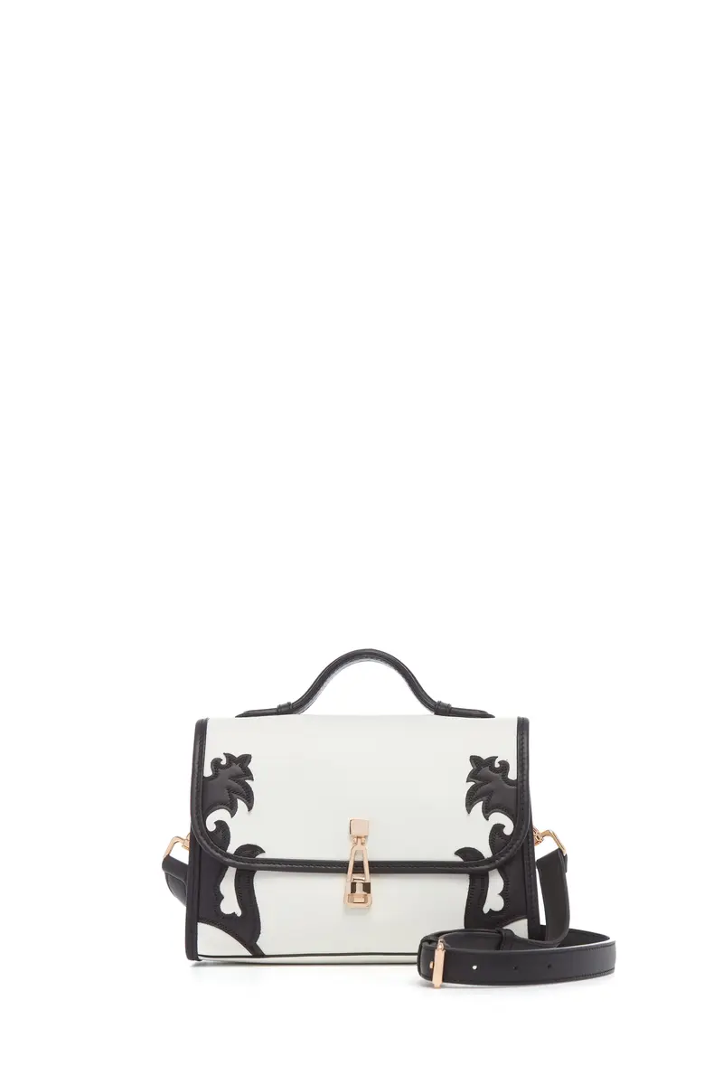 Gabriela Hearst Small Leonora Western Flap Bag in Black & Ivory Leather