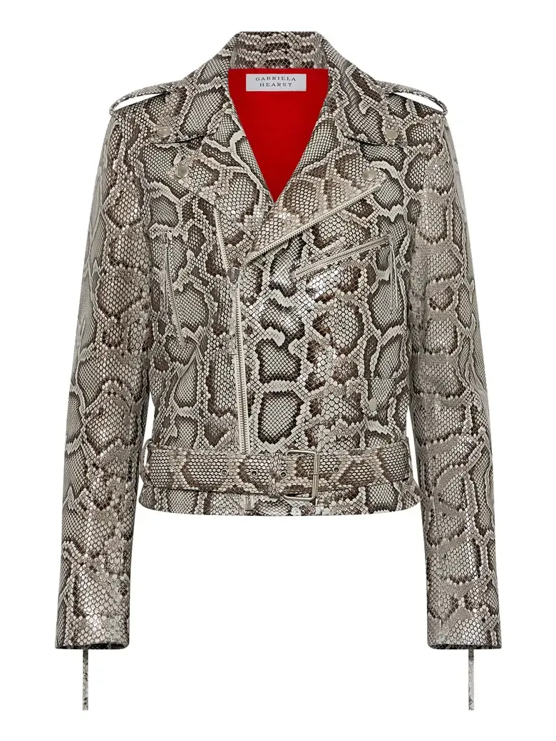 Gabriela Hearst Anton Biker Jacket in Greyscale Inversa Snakeskin